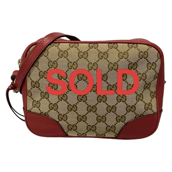 GUCCI Bree/GG Beige Dark Brown Red Jacquard Leather - Shoulder Bag 506-060625